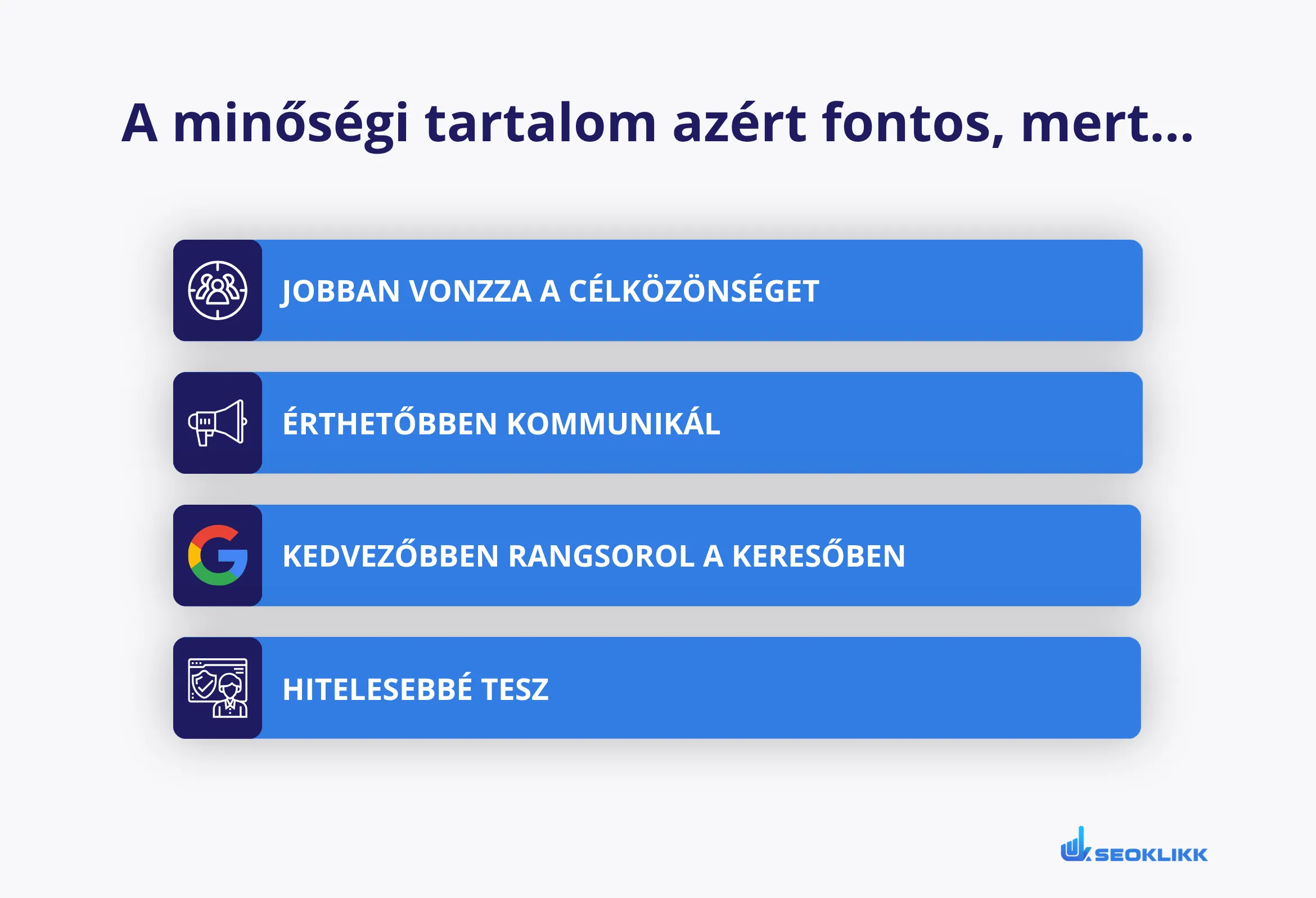 A minőségi tartalom szerepe a SEO-ban: célközönség bevonzása, érthető kommunikáció, jobb Google rangsorolás és nagyobb hitelesség